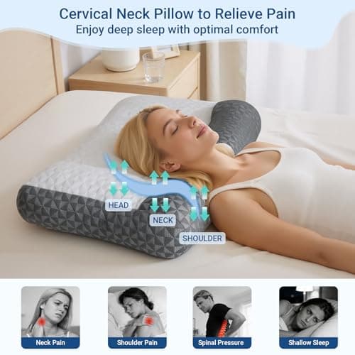 Cervical Neck Pillow for Sleeping - Ergonomic Side Sleeper Pillows for Pain Relief, Contour Cervical Pillow for Neck Support, Orthopedic Memory Foam Pillows for Side Back Stomach Sleepers (26″x15″) - Thumbnail 2