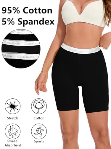 CleainKorte Womens Boy Shorts Underwear Cotton Anti Chafing Boxers Briefs High Waisted Boyshorts Panties Strech 3 Pack Black M - Thumbnail 5