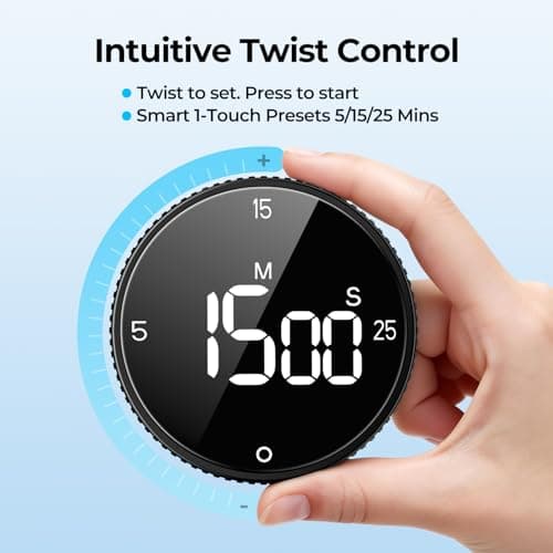 Allbean Magnetic Kitchen Timer for Cooking with Loud Alarm - Large LED Display Rotating Countdown Pomodoro Timer, Preset 5/15/25 Mins Easy for Seniors and Kids，for Baking Grilling Studying - Thumbnail 3