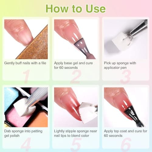 24 Color Glitter Patting Nail Gel Polish, Pearlescent Ombre Painting Gel Palette with Sponge Applicators for Blush Blooming Floral Aura French Manicure DIY Nail Art Palette - Thumbnail 5