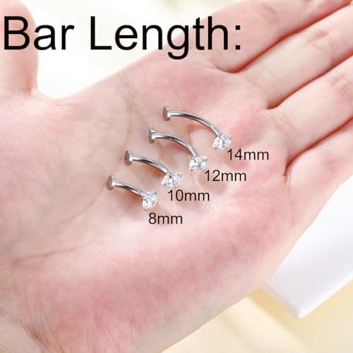 Gnbaoya 4 Pcs 14G Titanium Floating Belly Button Rings for Women Hypoallergenic Flat Back Belly Button Ring 8mm/10mm/12mm/14mm Internally Threaded CZ Opal Navel Rings Piercing Jewelry (Silver, 12mm) - Thumbnail 3