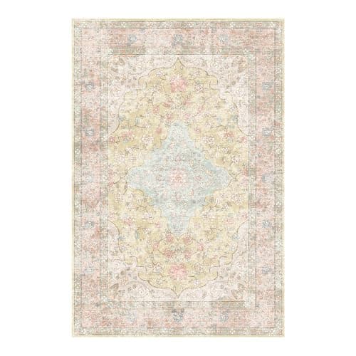 OHWPEAT 4x6 Area Rugs for Living Room, Bedroom, Small Washable Orange Rugs, Entryway Non Slip Rug, Neutral Floral Vintage Boho Soft Indoor Carpet for Nursery, Bathroom, Office - Thumbnail 4
