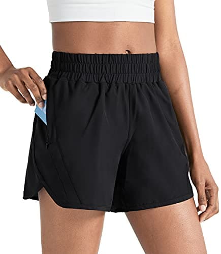 ZUTY 5" Athletic Running Shorts for Women with Zipper Pocket High Waisted Quick Dry Workout Gym Shorts with Liner Black M - Image 1