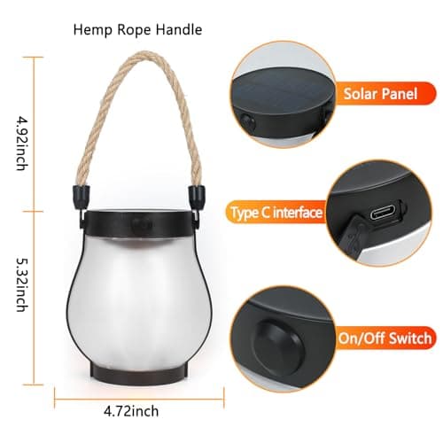 Gen2 Solar Lanterns Outdoor Waterproof, 2Pack Flickering Flame Light Hanging Solar Outdoor Lights with Dual Charging (USB/Solar) & 2 Modes for Desk Yard Patio Path Tree Garden Camping Decoration - Thumbnail 5