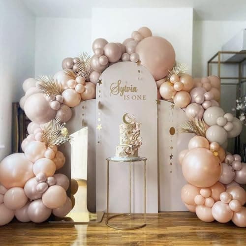 Blush Pink Balloon Garland, Double Stuffed Dusty Rose Pink Beige Balloons White Champagne Pearl Balloon Arch Kit for Baby Shower Birthday Bridal Shower Wedding Mother's Day Party Decorations - Image 1