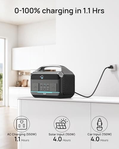 Daran 600W Solar Generator (Peak 1200W) with 100W Solar Panel,576Wh Portable Power Station LiFePO4 Battery, with DC/AC/USB-C PD Output,1 Hr Fast Charge for Camping, Home, Outdoor, RV and Emergency - Thumbnail 3