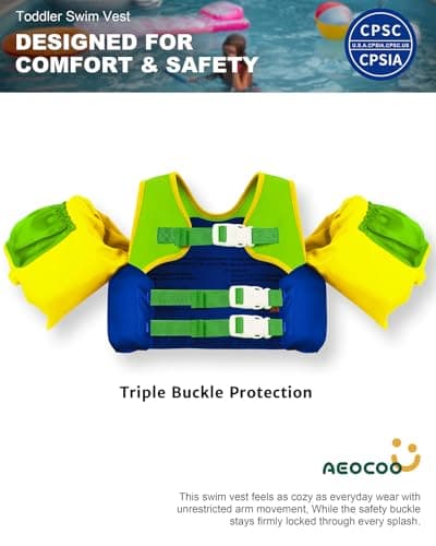 AEOCOO Puddle Float Jumper 20-30-50-60-70 Pounds, Toddler Swim Vest for 1-3-5-6-9 Years Old, Pool Floats with Swimming Arm Floaties Swim Jacket for Kids Swimmies, Boys, Girls, Niños, Crocodile - Thumbnail 3