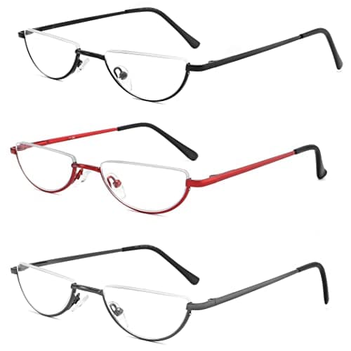 Yiwaeye 3 Pack Half Moon Reading Glasses Anti Blue Light UV, Half Frame Semi Lens Slim Spring Hinge Readers with Case for Men Women Black/Gunmetal/Red +1.5 - Image 1