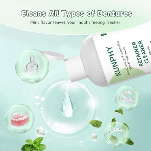 KUNPHY Ultrasonic Retainer Cleaner Solution Concentrate-Professional Cleaning of Retainers, Denture, Invisible Aligners, Mouth Guards, Night Guards, Remove Odors, Discoloration & Stains 1.8 oz(Mint) - Thumbnail 3