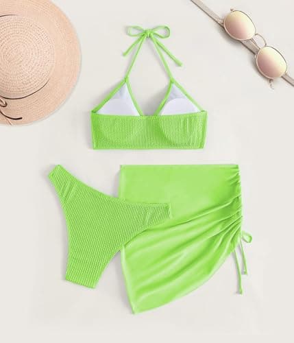 Figninget Swim Suits for Women 2025 Mesh Sarong Wraps Swim Skirt Womens High Waisted Bikini Green XL - Thumbnail 5