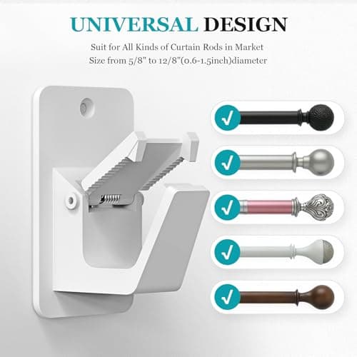 Adhesive No Drill Curtain Rod Brackets - Heavy Duty 30LB Holders for Bathroom Bedroom Kitchen, Universal Damage-Free Window Rod Hooks with Nail-Free Installation (8PC White) - Thumbnail 2