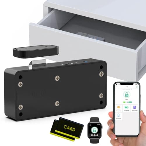Keylesslife Smart Cabinet Lock,Hidden RFID Bluetooth Drawer Locks,Child Safety Cabinet Locks for Adults Cupboard Liquor File Kitchen Drawer Closet Black - Image 1