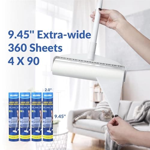 Large Lint Rollers for Carpet: Sticky Rollers for Floor DELOMO 9.45 in with 3 Extendable Handle, Long Handle Sticky Mop for Cleaning Carpets, Cars, Bedding, Couches, and Pet Hair - for Pet Homes - Thumbnail 5