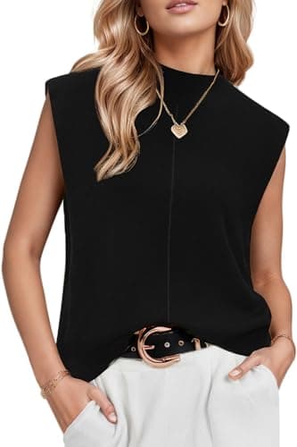 Arach&Cloz Womens Spring 2025 Sweater Vest Business Casual Outfits Work Tank Tops Mock Neck Sleeveless Turtleneck Cashmere Knit Dressy Clothes Black - Image 1