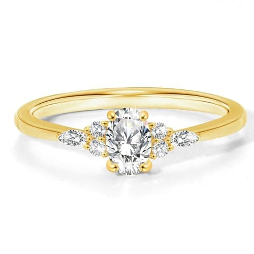 Fimewon Wedding Rings for Women Gold 3 Oval Diamond Ring Dainty Promise Bands Gold Jewelry Wedding Gifts Size 7 - Image 1