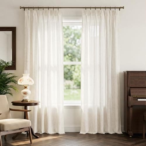 NICETOWN Pinch Pleated Linen Blend Curtains 84 inches Long 2 Panels Set, Semi Sheer Privacy with Light Filtering Window Treatments Home Decor for Bedroom/Living Room, Ivory, W40 x L84