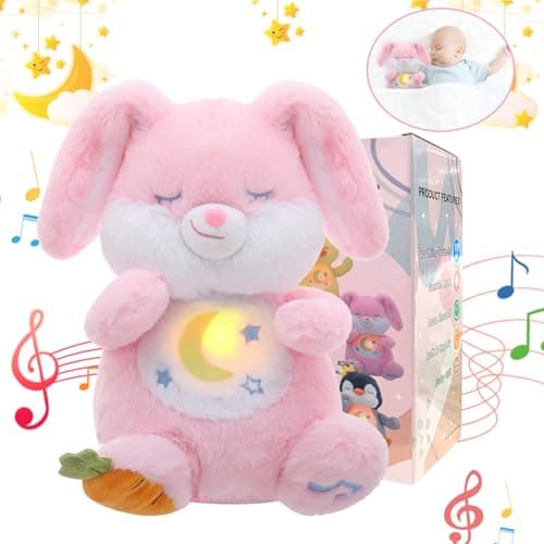 Breathing Stuffed Animal, Soothe Snuggle Pink Easter Bunny Stuffed Animal for Anxiety Adults and Kids, Volume Control Soothing Bunny Plush with Realistic Breathing and Lights, Easter Basket Stuffers - Image 1
