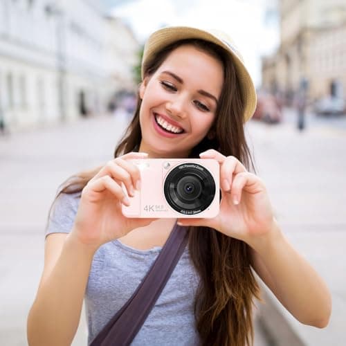 HSZTJJYP Digital Camera, 4K 64MP, 18X Zoom, Point and Shoot with 64GB SD Card & 2 Batteries, Portable Rechargeable Small Camera for Kids Teens Adult, Pink - Thumbnail 6