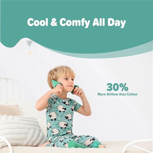 NewSeed Kids 2-Piece So Soft 2-Piece Playtime Set – Short Sleeve Crew Neck Top with Matching Leggings, Little to Big Kids (Cute Little Sheep, 2-3Y) - Thumbnail 4
