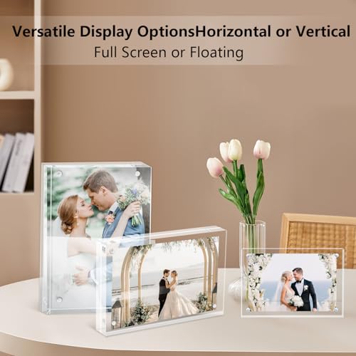 Oubou Acrylic Picture Frames 5 Pack,4X6 Double Sided Magnetic Picture Frames, 10+10mm Thick Block，Clear Freestanding Transparent Acrylic Frames, Gifts for Women Mom Grandma Father Girlfriend Sister (5Pack, 4x6-(5Pack)) - Thumbnail 2