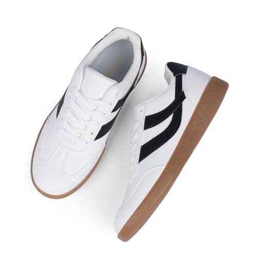 Tigeridea Trendy Sneakers for Women White Lace up Rounded Toe Slip on Fashion Sneakers Comfortable Casual Flat Women Shoes Size 7 - Thumbnail 5