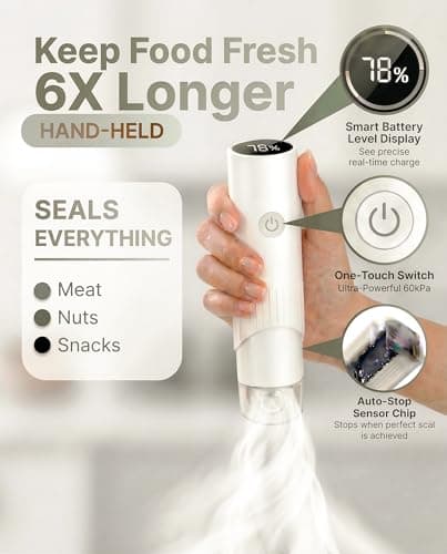 Compact Vacuum Sealer for Food (Vacuum Sealer Machine + 20 Reusable Vacuum Bags) Powerful Handheld Vacuum Sealers with Digital Display, Seal Meal Saver, Portable Food Sealer - Thumbnail 3