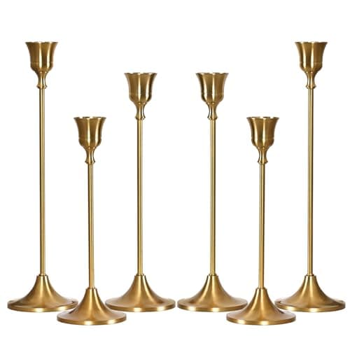 MENONEE Brass Gold Candlestick Holders Set of 6, Taper Candle Holder for Candlesticks, Antique Vintage Candle Stick Candle Holders for Table Centerpieces Mantel Wedding Home Christmas Decorations - Image 1