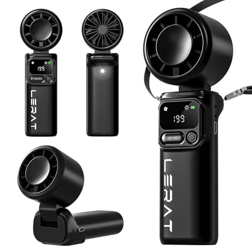 Lerat Portable Handheld Turbo Fan, 5-Speed Mini Personal Fan, 4000mAh Rechargeable Battery Operated, Foldable Travel Fan for Cruise Essentials, Gifts for Women Men, Black - Image 1
