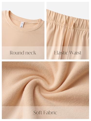REORIA Womens Fall Lounge Sets Sleepwear Short Sleeve Tops and Long Pants 2 Piece PJ Pajama Sets Apricot Large - Thumbnail 5