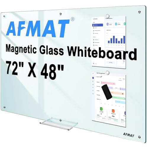 AFMAT Magnetic Glass Dry Erase Board, 72" x 48" Glass Wall Mounted Whiteboard, 4mm Tempered Glass w/Strong Magnetic Surface, Large Frameless White Board for Office Home School