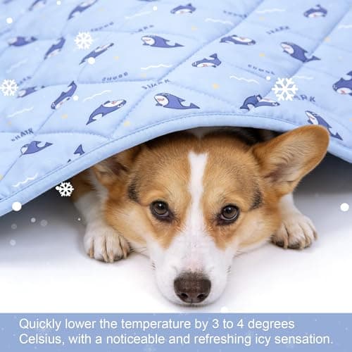 NACOCO Pet Summer Cooling Blanket - 22.8" x 35.0" Double-Sided Mat Dog Puppy Self ice Cat Pad Bed Cover for Home Outdoor Sofa Sleeping Washable Portable Lightweight Small Medium Large (Blue Shark, S) - Thumbnail 4