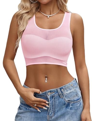 Avidlove Women's Mesh Tank Top Sexy Sheer See Through Sleeveless Vest Open Back Cutout Design Party Club Outfit Pink XL - Image 1