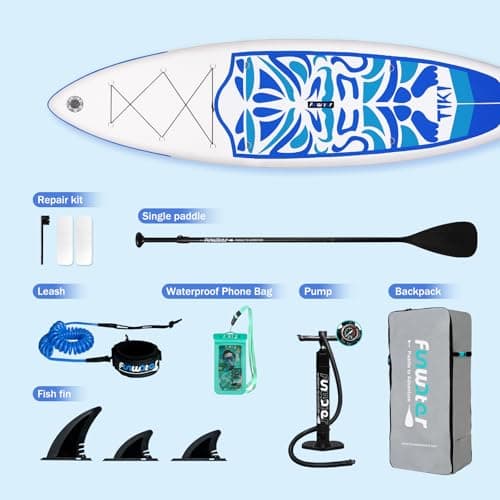 FunWater Inflatable 10'6×33"×6" Ultra-Light (17.6lbs) SUP for All Skill Levels Everything Included with Stand Up Paddle Board, Adj Floating Paddles, Pump, ISUP Travel Backpack, Leash,Waterproof Bag - Thumbnail 4