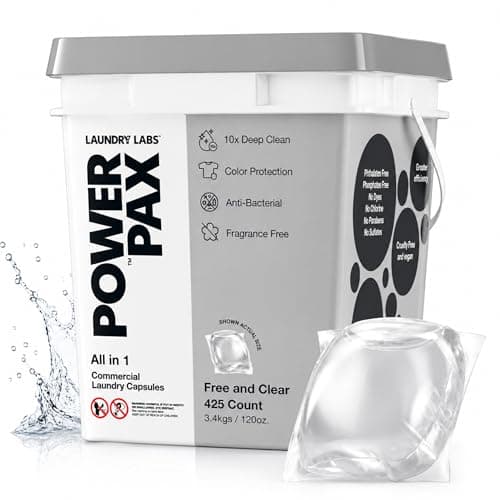 PowerPax Power Pellets Laundry Detergent Capsules, Free and Clear Unscented, 425 Count – Stain Remover, Odor Eliminator, Color Protection and Fabric Softener for Everyday Laundry Cleaning - Image 1