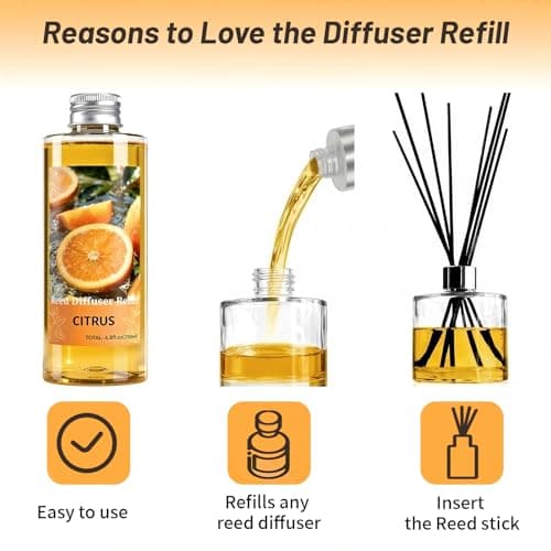 STRN Reed Diffuser Oil Refill, Citrus Scented Diffuser Oil Refills with 6 Reed Sticks 200ML(6.8fl.oz), Room Fresheners for Home, Long-Lasting Fragrance for Living Room, Bedroom, Office, Home Décor - Thumbnail 3