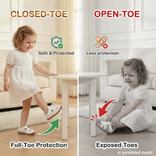 STQ KIDS Toddler Wide Toe Box Girls Sandals Baby Flats Zero Drop with Hook and Loops Non-Slip Summer School Uniform Shoes White Toddler 9 - Thumbnail 6