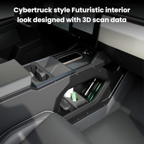TESCYBERMODS Lower Center Console Organizer for Cyber Truck 2023 2024 2025 2026, Custom Fit Double-Layer Floor Storage Tray Insert, Cyber Truck Accessories Interior Storage Box (Interior Black) - Thumbnail 5
