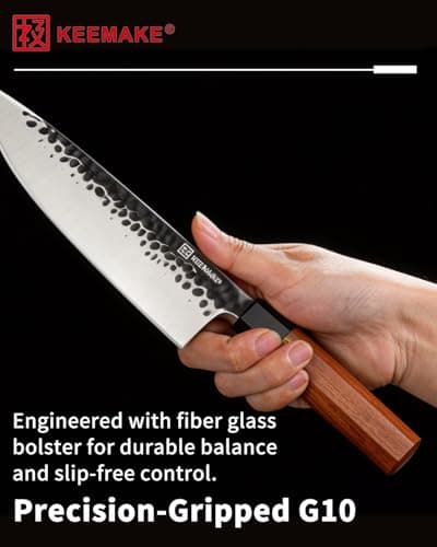 KEEMAKE 8 Inch Chef Knife, Japanese Hand Forged High Carbon Steel Kitchen Knives with Ergonomic Rosewood Handle, Ultra Sharp Durable Professional Gyuto Knife for Meat & Veggie Slicing - Thumbnail 5