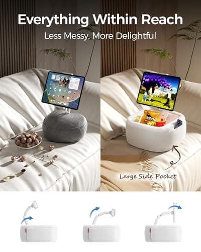 LULULOOK Ultra Fluffy Kindle Pillow Stand for Reading, Lap Tablet Pillow Stand with Snack Bowl & Flodable Arm Compatible with iPad, Phone and 4.7-14.6” Tablet for Book Reading in Bed - Thumbnail 2