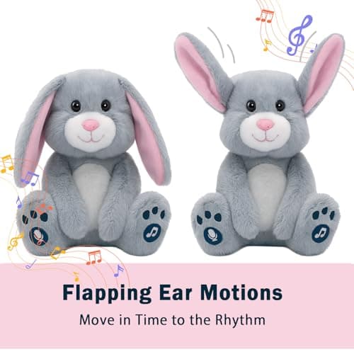 YH YUHUNG Easter Bunny Interactive Talking Plush Toy, Voice Repeat & Record, 10 Songs with Flapping Ears, Volume Control, Animated Stuffed Rabbit Easter Basket Stuffers for Toddlers Kids, Soft Gray - Thumbnail 3