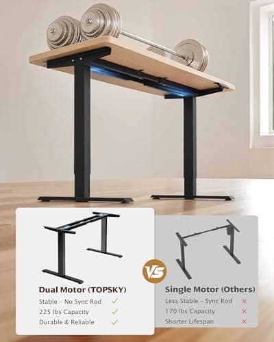TOPSKY Dual Motor Electric Standing Desk Frame, Height Adjustable Sit Stand Base for Home Office, Fits Table Tops up to 70.8 x 31.5 Inch, 225 lb Capacity (Black, Without Stand) - Thumbnail 3