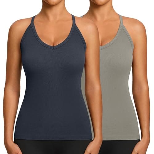 Missclub Workout Tank Tops Woman Long Sleeveless Ribbed Regular Fitted Athletic Running Gym Yoga Sports Tops Grey Navy Blue - Image 1