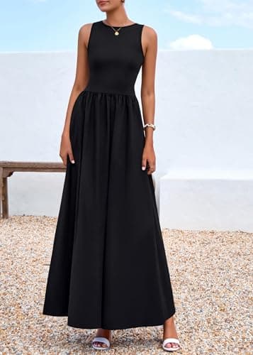 KIRUNDO Summe Sleeveless Maxi Dresses for Women 2026 Spring Wedding Guest A Line Tank Elegant Flowy Beach Long Sundress(Black, Medium) - Thumbnail 5