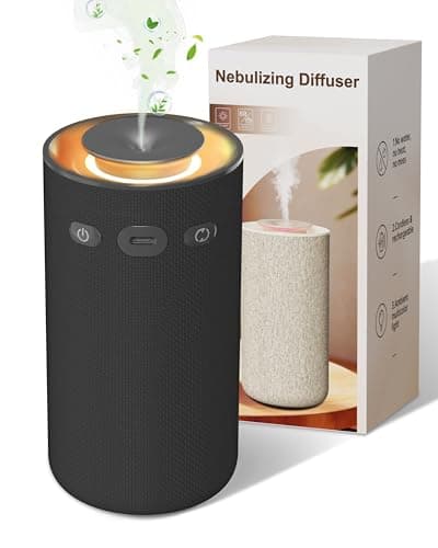 Waterless Essential Oil Diffuser,Portable Car Diffuser Rechargeable-Cordless Scent Air Machine with Fabric Design,Adjustable Mist & Ambient Light for Home, Office,Travel(Black)