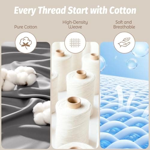 Baigee Fitted Sheet Queen, 100% Cotton, Premium Hotel-Quality Feel, Breathable and Durable, Deep Pocket 15–18”(60"x80",Grey) - Thumbnail 4