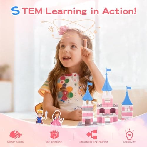 286 PCS Princess Castle Building Kit for Girls 6-12, Mini Brick DIY Craft Castle Playset, STEM Construction Toy, Pink Fantasy Castle Building Set, Creative Alternative to Popular Building Block Sets - Thumbnail 4