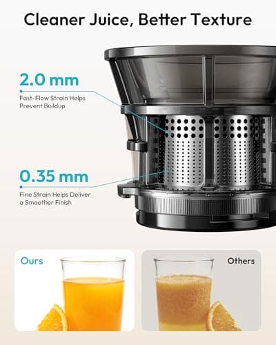 Cold Press Juicer, EUHOMY 5.1" Wide Feed Chute Juice Extractor Machine with 400W, High Juice Yield, Slow Masticating Juicer for Whole Vegetables & Fruits - Thumbnail 6