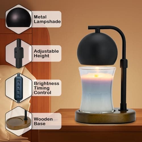 Candle Warmer Lamp Timer - Birthday Gifts for Women Mom Grandma, Mothers Day Gifts, House Warming Gifts New Home Decor Modern Farmhouse Decor with 2 Bulbs Wax Melt Compatible All Jar Candle Black - Thumbnail 5