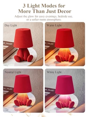 ytydo Human-Shaped Rechargeable Table Lamp: Flocked Texture - Softer Look & Warmer Presence for Holiday Mood and Accent Corners - Dimmable 3 Color Temps - Thumbnail 4
