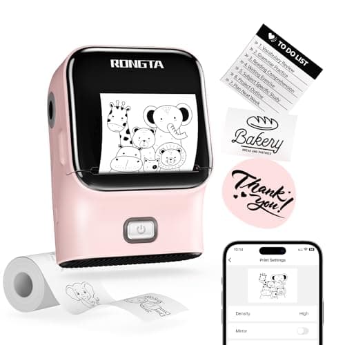Rongta Mini Sticker Printer, Bluetooth Thermal Label Printer, Portable Inkless Label Maker Suitable for Creative Kids DIY, Diaries, Study Notes, Pink